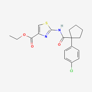 molecular formula C18H19ClN2O3S B2801899 Ethyl 2-(1-(4-chlorophenyl)cyclopentanecarboxamido)thiazole-4-carboxylate CAS No. 1172727-18-2