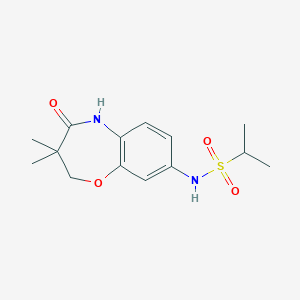 molecular formula C14H20N2O4S B2801927 N-(3,3-dimethyl-4-oxo-2,3,4,5-tetrahydro-1,5-benzoxazepin-8-yl)propane-2-sulfonamide CAS No. 921907-30-4