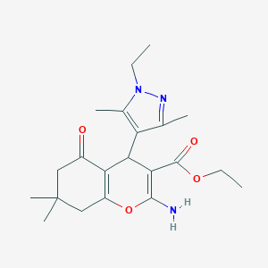 molecular formula C21H29N3O4 B280201 ethyl 2-amino-4-(1-ethyl-3,5-dimethyl-1H-pyrazol-4-yl)-7,7-dimethyl-5-oxo-5,6,7,8-tetrahydro-4H-chromene-3-carboxylate 
