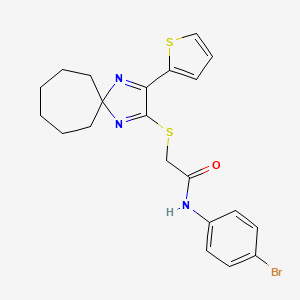 molecular formula C21H22BrN3OS2 B2802026 N-(4-bromophenyl)-2-((3-(thiophen-2-yl)-1,4-diazaspiro[4.6]undeca-1,3-dien-2-yl)thio)acetamide CAS No. 1223838-84-3