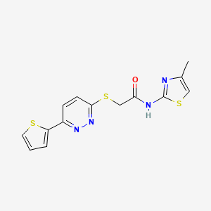 molecular formula C14H12N4OS3 B2802042 N-(4-methylthiazol-2-yl)-2-((6-(thiophen-2-yl)pyridazin-3-yl)thio)acetamide CAS No. 893989-85-0