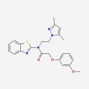molecular formula C23H24N4O3S B2802099 N-(1,3-benzothiazol-2-yl)-N-[2-(3,5-dimethyl-1H-pyrazol-1-yl)ethyl]-2-(3-methoxyphenoxy)acetamide CAS No. 1171887-53-8