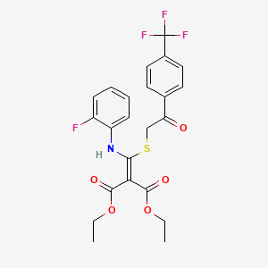 molecular formula C23H21F4NO5S B2802119 Diethyl 2-[(2-fluoroanilino)({2-oxo-2-[4-(trifluoromethyl)phenyl]ethyl}sulfanyl)methylene]malonate CAS No. 866153-23-3