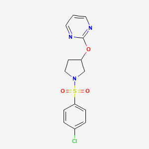 molecular formula C14H14ClN3O3S B2802142 2-((1-((4-Chlorophenyl)sulfonyl)pyrrolidin-3-yl)oxy)pyrimidine CAS No. 2034578-04-4