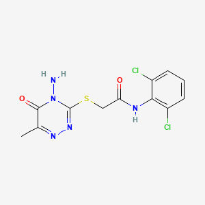 molecular formula C12H11Cl2N5O2S B2802169 2-[(4-amino-6-methyl-5-oxo-4,5-dihydro-1,2,4-triazin-3-yl)sulfanyl]-N-(2,6-dichlorophenyl)acetamide CAS No. 886961-29-1