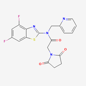molecular formula C19H14F2N4O3S B2802173 N-(4,6-difluoro-1,3-benzothiazol-2-yl)-2-(2,5-dioxopyrrolidin-1-yl)-N-[(pyridin-2-yl)methyl]acetamide CAS No. 923070-02-4