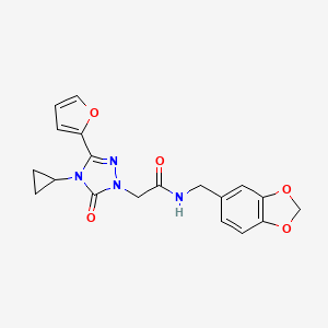 molecular formula C19H18N4O5 B2802176 N-(benzo[d][1,3]dioxol-5-ylmethyl)-2-(4-cyclopropyl-3-(furan-2-yl)-5-oxo-4,5-dihydro-1H-1,2,4-triazol-1-yl)acetamide CAS No. 1797261-13-2