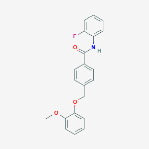 molecular formula C21H18FNO3 B280222 N-(2-fluorophenyl)-4-[(2-methoxyphenoxy)methyl]benzamide 