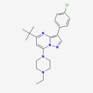 molecular formula C22H28ClN5 B2802234 1-[5-TERT-BUTYL-3-(4-CHLOROPHENYL)PYRAZOLO[1,5-A]PYRIMIDIN-7-YL]-4-ETHYLPIPERAZINE CAS No. 896067-99-5