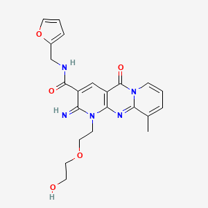molecular formula C22H23N5O5 B2802249 N-(furan-2-ylmethyl)-7-[2-(2-hydroxyethoxy)ethyl]-6-imino-11-methyl-2-oxo-1,7,9-triazatricyclo[8.4.0.03,8]tetradeca-3(8),4,9,11,13-pentaene-5-carboxamide CAS No. 683807-33-2
