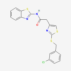 molecular formula C19H14ClN3OS3 B2802303 N-(benzo[d]thiazol-2-yl)-2-(2-((3-chlorobenzyl)thio)thiazol-4-yl)acetamide CAS No. 954044-58-7