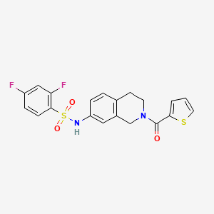 molecular formula C20H16F2N2O3S2 B2802351 2,4-difluoro-N-(2-(thiophene-2-carbonyl)-1,2,3,4-tetrahydroisoquinolin-7-yl)benzenesulfonamide CAS No. 955726-35-9