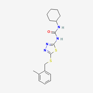 molecular formula C17H22N4OS2 B2802451 1-Cyclohexyl-3-(5-((2-methylbenzyl)thio)-1,3,4-thiadiazol-2-yl)urea CAS No. 922672-59-1