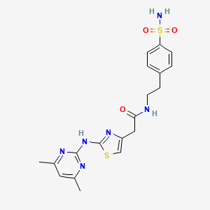 molecular formula C19H22N6O3S2 B2802461 2-(2-((4,6-dimethylpyrimidin-2-yl)amino)thiazol-4-yl)-N-(4-sulfamoylphenethyl)acetamide CAS No. 1226443-24-8
