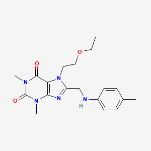 molecular formula C19H25N5O3 B2802470 7-(2-ethoxyethyl)-1,3-dimethyl-8-{[(4-methylphenyl)amino]methyl}-2,3,6,7-tetrahydro-1H-purine-2,6-dione CAS No. 927591-18-2