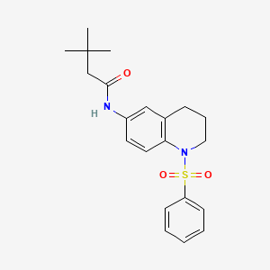 molecular formula C21H26N2O3S B2802478 N-[1-(benzenesulfonyl)-1,2,3,4-tetrahydroquinolin-6-yl]-3,3-dimethylbutanamide CAS No. 941961-00-8