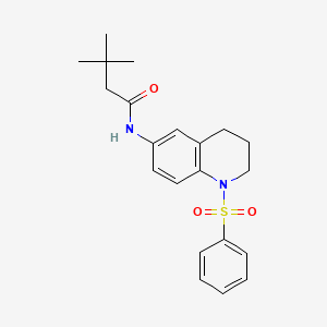 N-[1-(benzenesulfonyl)-3,4-dihydro-2H-quinolin-6-yl]-3,3-dimethylbutanamide