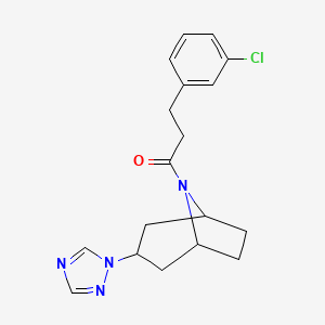 molecular formula C18H21ClN4O B2802489 1-((1R,5S)-3-(1H-1,2,4-triazol-1-yl)-8-azabicyclo[3.2.1]octan-8-yl)-3-(3-chlorophenyl)propan-1-one CAS No. 2320377-65-7