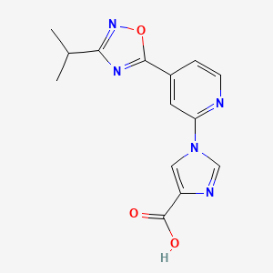 molecular formula C14H13N5O3 B2802492 1-{4-[3-(propan-2-yl)-1,2,4-oxadiazol-5-yl]pyridin-2-yl}-1H-imidazole-4-carboxylic acid CAS No. 1338682-70-4
