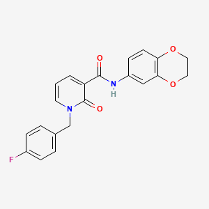molecular formula C21H17FN2O4 B2802493 N-(2,3-dihydro-1,4-benzodioxin-6-yl)-1-[(4-fluorophenyl)methyl]-2-oxo-1,2-dihydropyridine-3-carboxamide CAS No. 946354-42-3