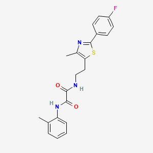 molecular formula C21H20FN3O2S B2802498 N-{2-[2-(4-fluorophenyl)-4-methyl-1,3-thiazol-5-yl]ethyl}-N'-(2-methylphenyl)ethanediamide CAS No. 895802-50-3