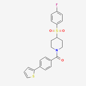 molecular formula C22H20FNO3S2 B2802535 (4-((4-Fluorophenyl)sulfonyl)piperidin-1-yl)(4-(thiophen-2-yl)phenyl)methanone CAS No. 1448061-05-9