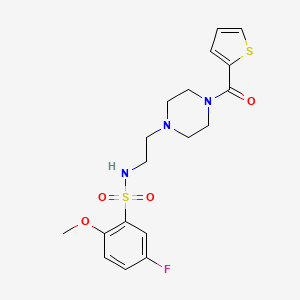 molecular formula C18H22FN3O4S2 B2802542 5-fluoro-2-methoxy-N-(2-(4-(thiophene-2-carbonyl)piperazin-1-yl)ethyl)benzenesulfonamide CAS No. 1207002-97-8