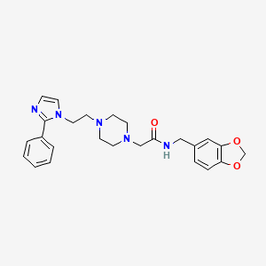 molecular formula C25H29N5O3 B2802546 N-(benzo[d][1,3]dioxol-5-ylmethyl)-2-(4-(2-(2-phenyl-1H-imidazol-1-yl)ethyl)piperazin-1-yl)acetamide CAS No. 1797267-32-3