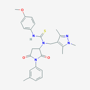 molecular formula C26H29N5O3S B280255 N'-(4-METHOXYPHENYL)-N-[1-(3-METHYLPHENYL)-2,5-DIOXOTETRAHYDRO-1H-PYRROL-3-YL]-N-[(1,3,5-TRIMETHYL-1H-PYRAZOL-4-YL)METHYL]THIOUREA 