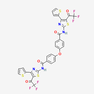molecular formula C32H16F6N4O5S4 B2802607 N-[4-(thiophen-2-yl)-5-(2,2,2-trifluoroacetyl)-1,3-thiazol-2-yl]-4-(4-{[4-(thiophen-2-yl)-5-(2,2,2-trifluoroacetyl)-1,3-thiazol-2-yl]carbamoyl}phenoxy)benzamide CAS No. 392251-67-1