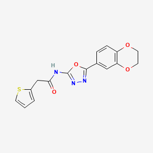 molecular formula C16H13N3O4S B2802709 N-[5-(2,3-dihydro-1,4-benzodioxin-6-yl)-1,3,4-oxadiazol-2-yl]-2-(thiophen-2-yl)acetamide CAS No. 921863-17-4