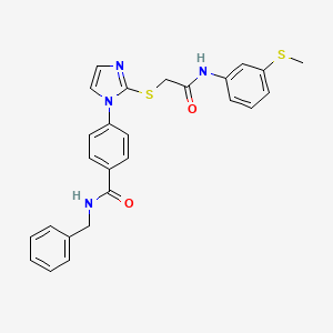 molecular formula C26H24N4O2S2 B2802710 N-benzyl-4-{2-[({[3-(methylsulfanyl)phenyl]carbamoyl}methyl)sulfanyl]-1H-imidazol-1-yl}benzamide CAS No. 1358519-78-4