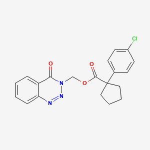 molecular formula C20H18ClN3O3 B2802741 (4-oxobenzo[d][1,2,3]triazin-3(4H)-yl)methyl 1-(4-chlorophenyl)cyclopentanecarboxylate CAS No. 454188-36-4