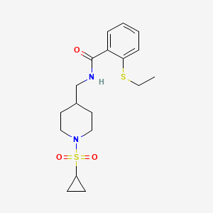 molecular formula C18H26N2O3S2 B2802753 N-((1-(cyclopropylsulfonyl)piperidin-4-yl)methyl)-2-(ethylthio)benzamide CAS No. 1235656-32-2