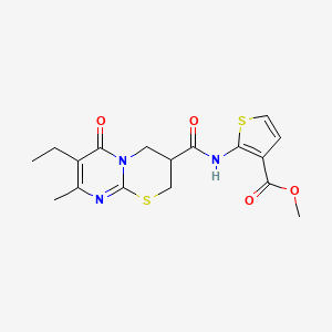 molecular formula C17H19N3O4S2 B2802760 Methyl 2-(7-ethyl-8-methyl-6-oxo-2,3,4,6-tetrahydropyrimido[2,1-b][1,3]thiazine-3-carboxamido)thiophene-3-carboxylate CAS No. 1421510-21-5