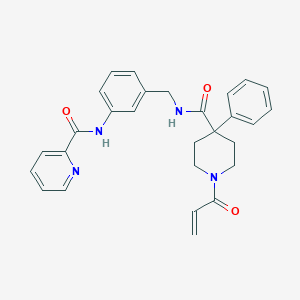 molecular formula C28H28N4O3 B2802789 N-[3-[[(4-Phenyl-1-prop-2-enoylpiperidine-4-carbonyl)amino]methyl]phenyl]pyridine-2-carboxamide CAS No. 2361840-79-9