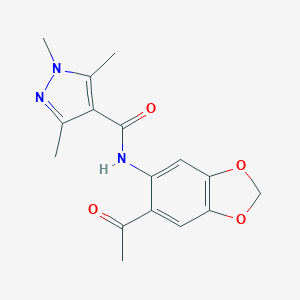 molecular formula C16H17N3O4 B280284 N-(6-acetyl-1,3-benzodioxol-5-yl)-1,3,5-trimethyl-1H-pyrazole-4-carboxamide 