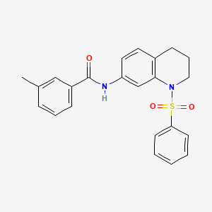 molecular formula C23H22N2O3S B2802879 N-[1-(benzenesulfonyl)-1,2,3,4-tetrahydroquinolin-7-yl]-3-methylbenzamide CAS No. 1005299-66-0