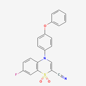 molecular formula C21H13FN2O3S B2802919 7-fluoro-4-(4-phenoxyphenyl)-4H-1,4-benzothiazine-2-carbonitrile 1,1-dioxide CAS No. 1207038-48-9