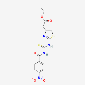 molecular formula C15H14N4O5S2 B2802977 ETHYL 2-[2-({[(4-NITROPHENYL)FORMAMIDO]METHANETHIOYL}AMINO)-1,3-THIAZOL-4-YL]ACETATE CAS No. 431057-65-7