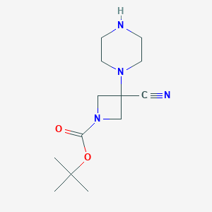 Tert-butyl 3-cyano-3-(piperazin-1-yl)azetidine-1-carboxylate