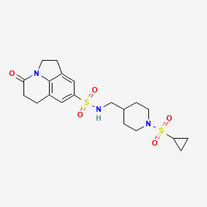 molecular formula C20H27N3O5S2 B2802990 N-((1-(cyclopropylsulfonyl)piperidin-4-yl)methyl)-4-oxo-2,4,5,6-tetrahydro-1H-pyrrolo[3,2,1-ij]quinoline-8-sulfonamide CAS No. 1797175-44-0