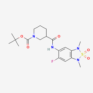 molecular formula C19H27FN4O5S B2802992 Tert-butyl 3-((6-fluoro-1,3-dimethyl-2,2-dioxido-1,3-dihydrobenzo[c][1,2,5]thiadiazol-5-yl)carbamoyl)piperidine-1-carboxylate CAS No. 2034403-88-6