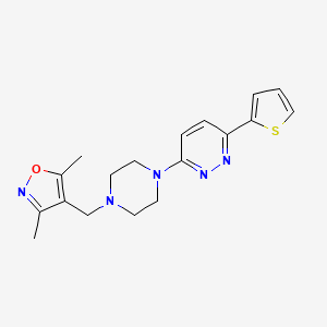 B2803102 3,5-Dimethyl-4-[[4-(6-thiophen-2-ylpyridazin-3-yl)piperazin-1-yl]methyl]-1,2-oxazole CAS No. 2415520-10-2