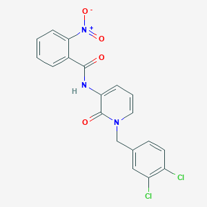 molecular formula C19H13Cl2N3O4 B2803152 N-[1-(3,4-dichlorobenzyl)-2-oxo-1,2-dihydro-3-pyridinyl]-2-nitrobenzenecarboxamide CAS No. 400086-18-2