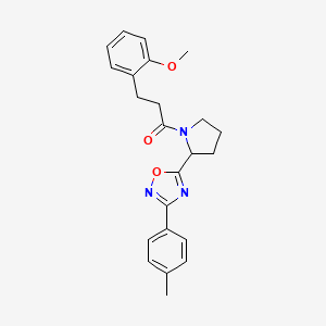molecular formula C23H25N3O3 B2803159 5-{1-[3-(2-Methoxyphenyl)propanoyl]pyrrolidin-2-yl}-3-(4-methylphenyl)-1,2,4-oxadiazole CAS No. 1795293-46-7