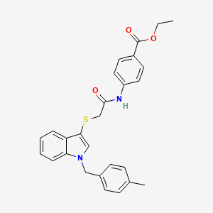 molecular formula C27H26N2O3S B2803165 ethyl 4-[2-({1-[(4-methylphenyl)methyl]-1H-indol-3-yl}sulfanyl)acetamido]benzoate CAS No. 681276-74-4