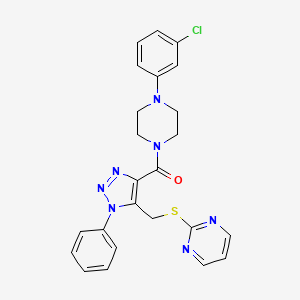 (4-(3-chlorophenyl)piperazin-1-yl)(1-phenyl-5-((pyrimidin-2-ylthio)methyl)-1H-1,2,3-triazol-4-yl)methanone