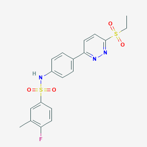 molecular formula C19H18FN3O4S2 B2803179 N-(4-(6-(ethylsulfonyl)pyridazin-3-yl)phenyl)-4-fluoro-3-methylbenzenesulfonamide CAS No. 921544-25-4