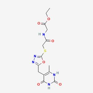 Ethyl 2-(2-((5-((6-methyl-2,4-dioxo-1,2,3,4-tetrahydropyrimidin-5-yl)methyl)-1,3,4-oxadiazol-2-yl)thio)acetamido)acetate